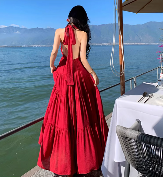 Soft Material Loose Fit Dress Corset Back Strap Flowy Oversize Long Dress AP0345