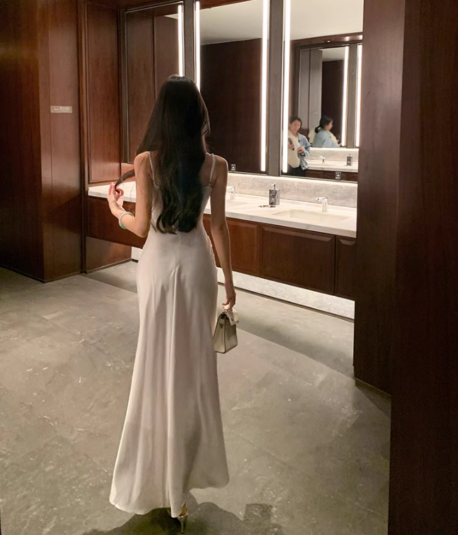 Feast Waist-Cinching Elegant Dress Sweetheart Neck Spaghetti Strap Party Long Dress AP0346