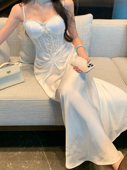 Feast Waist-Cinching Elegant Dress Sweetheart Neck Spaghetti Strap Party Long Dress AP0346