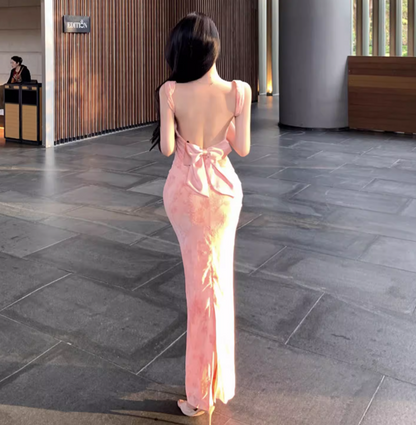 Floral Print Summer Vacation Flattering Bodycon Mermaid Dress Spaghetti Strap Party Long Dress AP0356