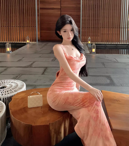 Floral Print Summer Vacation Flattering Bodycon Mermaid Dress Spaghetti Strap Party Long Dress AP0356