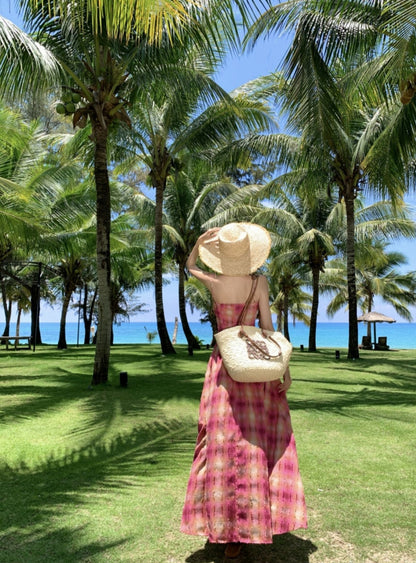 Vintage Retro Loose Fit Flowy Midi Dress Spaghetti Strap Vibrant Long Dress AP0359