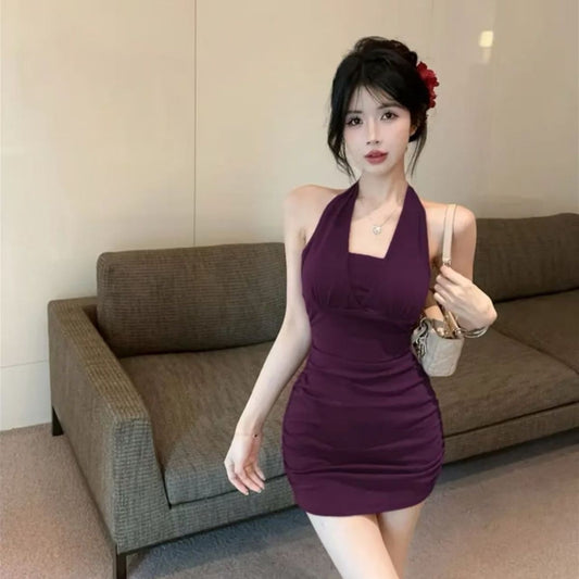 Hot Girl Waist-Cinching Halter Skirt Close-Fitting Strapless Short Dress AP0362