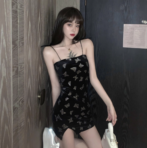 Y2K Hot Girl Butterflies Print Skirt Birthday Party Sweetheart Neck Sheath Short Dress AP0369