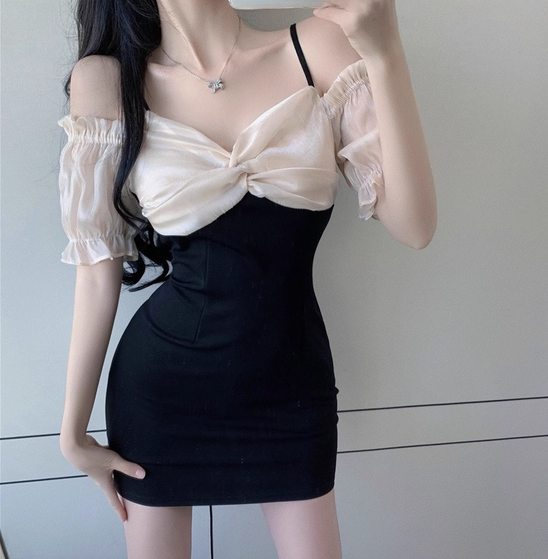 Elegant Short Sleeve Off-Shoulder Spaghetti Strap Dress Sweetheart Neck Party Bodycon Short Dress AP0373