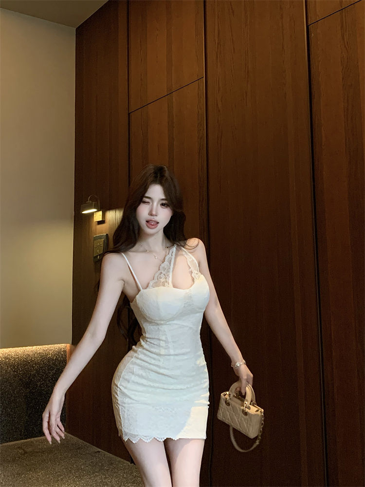 Alluring Asymmetrical Strap Skirt Breathable Material Birthday Party Sheath Short Dress AP0375