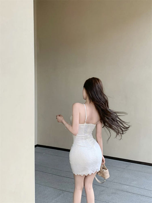 Alluring Asymmetrical Strap Skirt Breathable Material Birthday Party Sheath Short Dress AP0375
