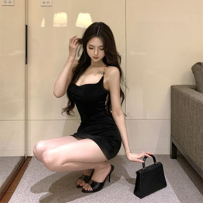 Simple Vibe Spaghetti Strap Mini Skirt Breathable Material Party Sheath Short Dress AP0376