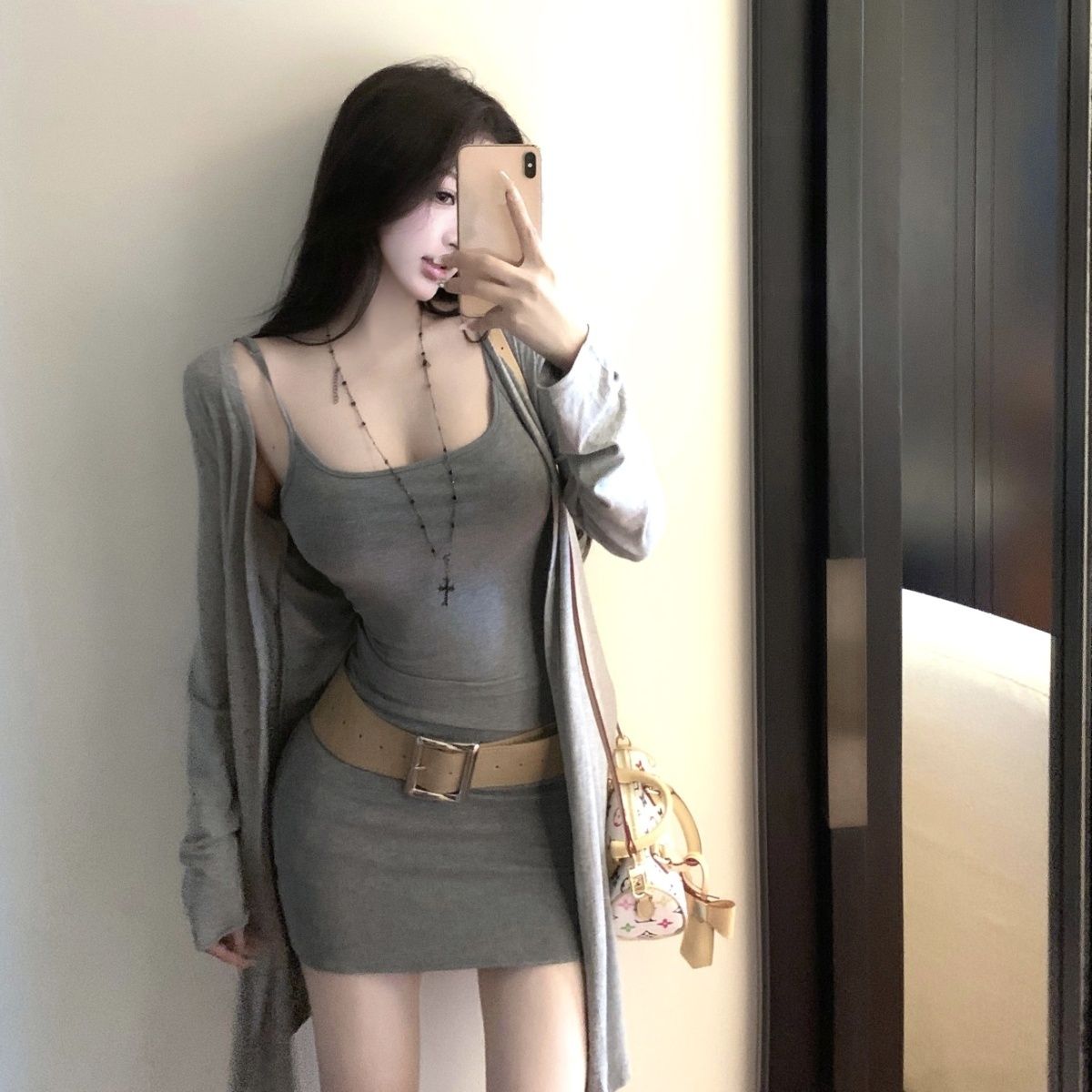 Hot Girls Spaghetti Strap Mini Skirt 2-Piece Set Party Outfit Sheath Short Dress AP0377