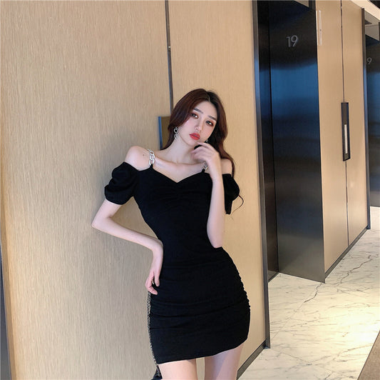 Short Sleeve Off-Shoulder Spaghetti Strap Dress Feast Hip-Hugging Sweetheart Neck Short Dress AP0378