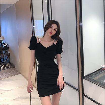 Short Sleeve Off-Shoulder Spaghetti Strap Dress Feast Hip-Hugging Sweetheart Neck Short Dress AP0378