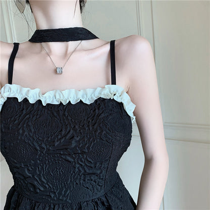 Summer Feast Alluring Mini Skirt Floral Trimmed Embroidery Spaghetti Strap Short Dress AP0384