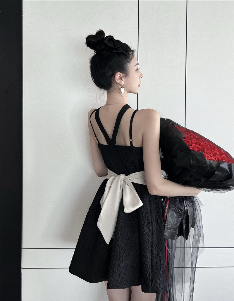 Summer Feast Alluring Mini Skirt Floral Trimmed Embroidery Spaghetti Strap Short Dress AP0384