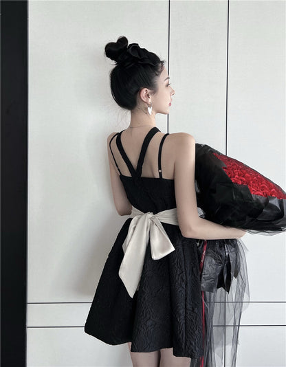 Summer Feast Alluring Mini Skirt Floral Trimmed Embroidery Spaghetti Strap Short Dress AP0384