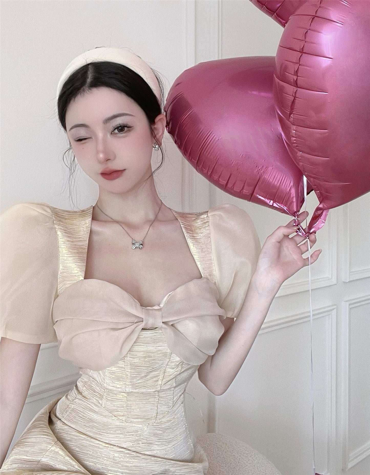 Bowknot Short Sleeve Summer Shimmering Skirt Elegant Ball Gown Short Dress AP0387