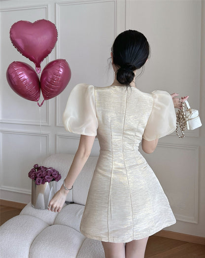 Bowknot Short Sleeve Summer Shimmering Skirt Elegant Ball Gown Short Dress AP0387