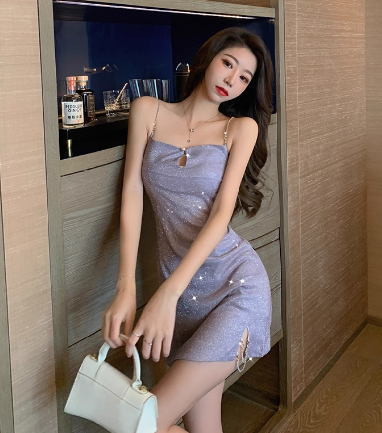 New Tendency Lustrous Elegant Sparkle Vintage Skirt Party Shiny Short Dress AP0388