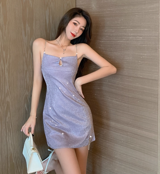 New Tendency Lustrous Elegant Sparkle Vintage Skirt Party Shiny Short Dress AP0388