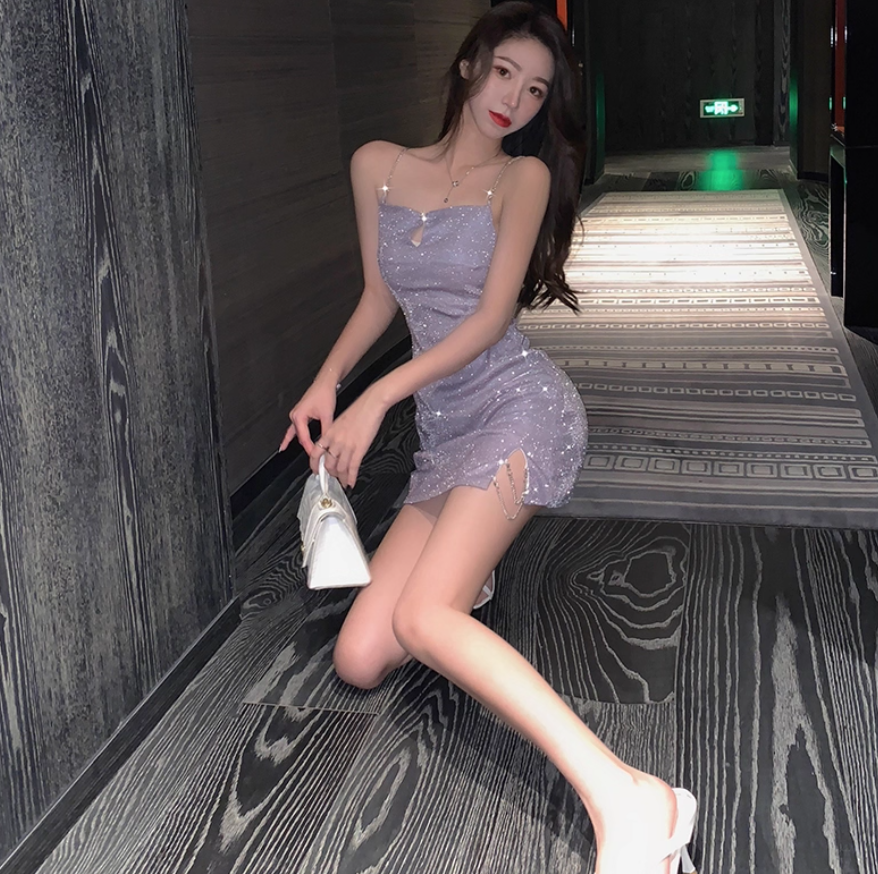 New Tendency Lustrous Elegant Sparkle Vintage Skirt Party Shiny Short Dress AP0388