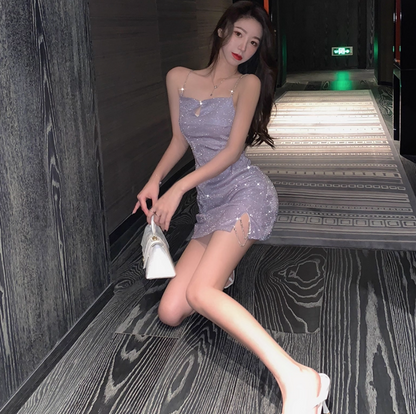 New Tendency Lustrous Elegant Sparkle Vintage Skirt Party Shiny Short Dress AP0388