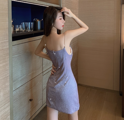 New Tendency Lustrous Elegant Sparkle Vintage Skirt Party Shiny Short Dress AP0388