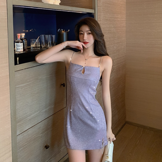 New Tendency Lustrous Elegant Sparkle Vintage Skirt Party Shiny Short Dress AP0388