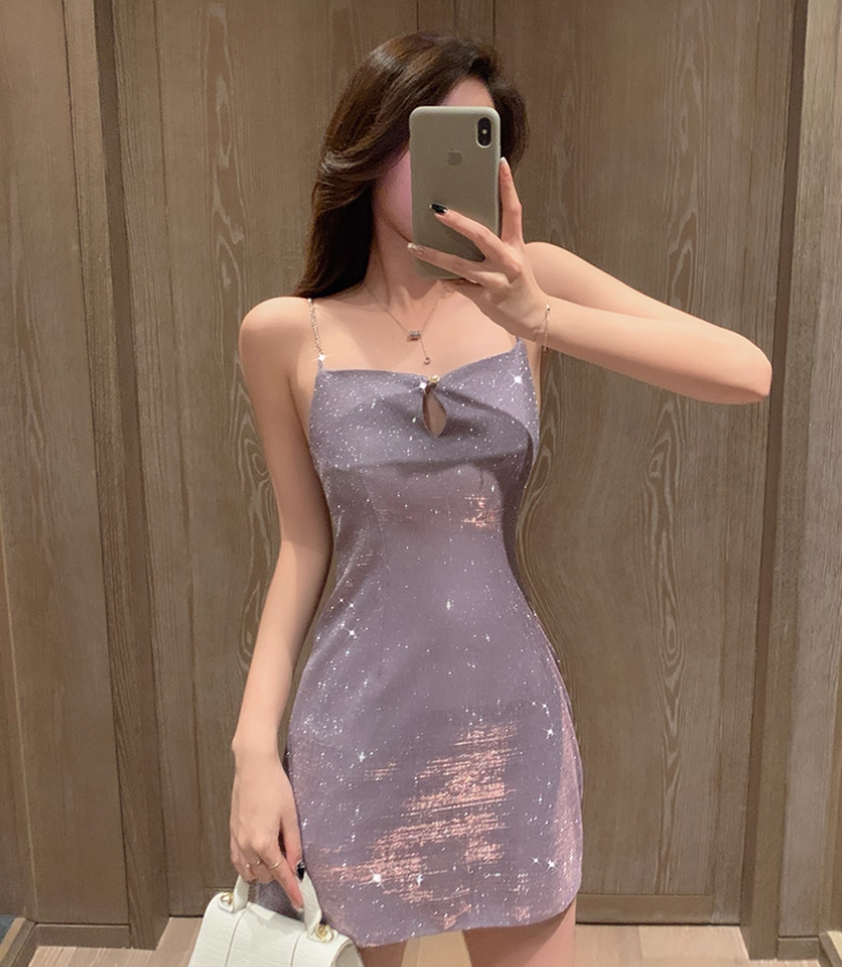 New Tendency Lustrous Elegant Sparkle Vintage Skirt Party Shiny Short Dress AP0388