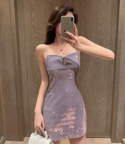 New Tendency Lustrous Elegant Sparkle Vintage Skirt Party Shiny Short Dress AP0388