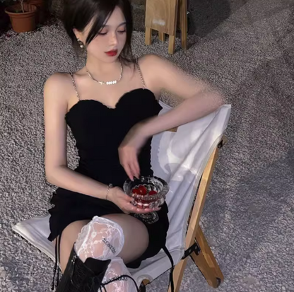 Fashion Women Breathable Material Mini Skirt Spaghetti Strap Rouched  Party Short Dress AP0390