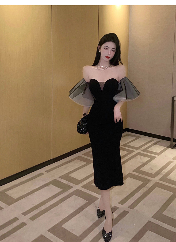 Elegant Off-Shoulder Strapless Party Dress Banquet Casual Vintage Mermaid Dress AP0391