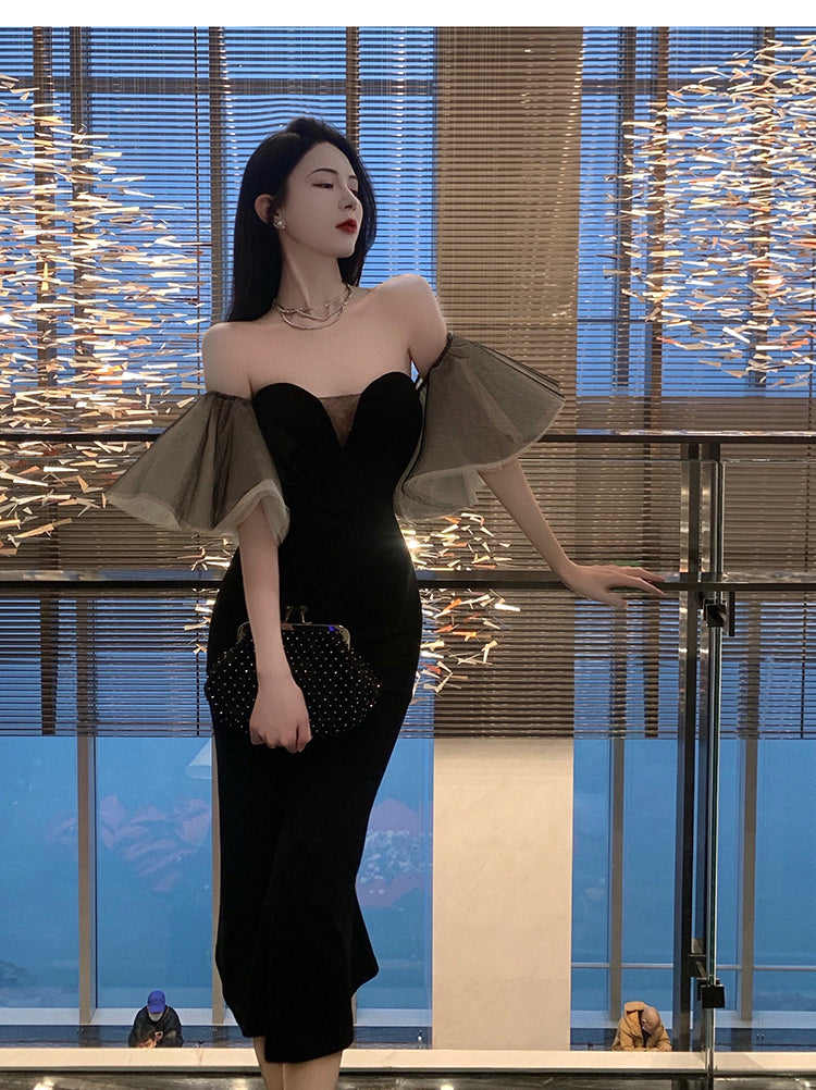 Elegant Off-Shoulder Strapless Party Dress Banquet Casual Vintage Mermaid Dress AP0391