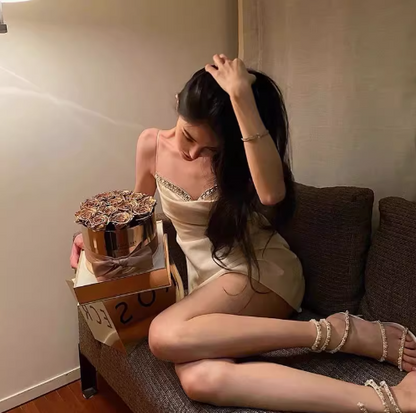 Vogue Women Breathable Material Short Skirt Spaghetti Strap  French Chic Party Short Dress AP0395