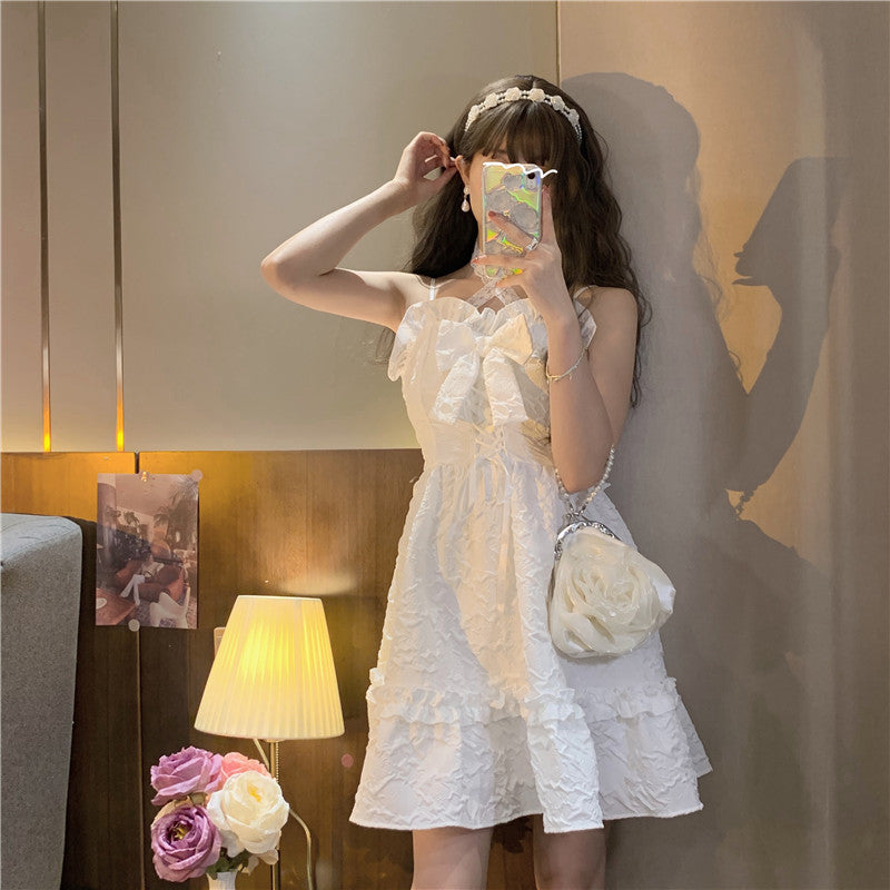 Everyday Wear Bowknot Ornament Cute Mini Skirt Noble Shimmering French Chic Short Dress AP0397