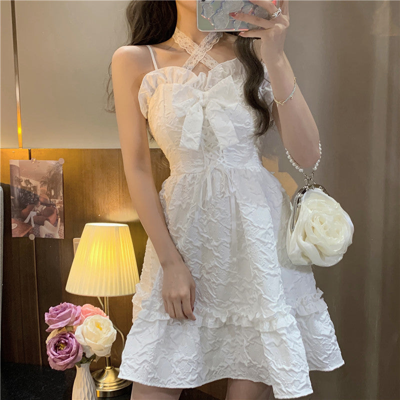 Everyday Wear Bowknot Ornament Cute Mini Skirt Noble Shimmering French Chic Short Dress AP0397