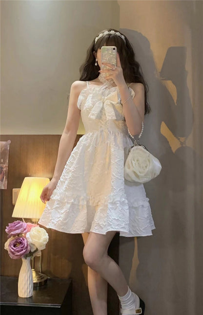 Everyday Wear Bowknot Ornament Cute Mini Skirt Noble Shimmering French Chic Short Dress AP0397