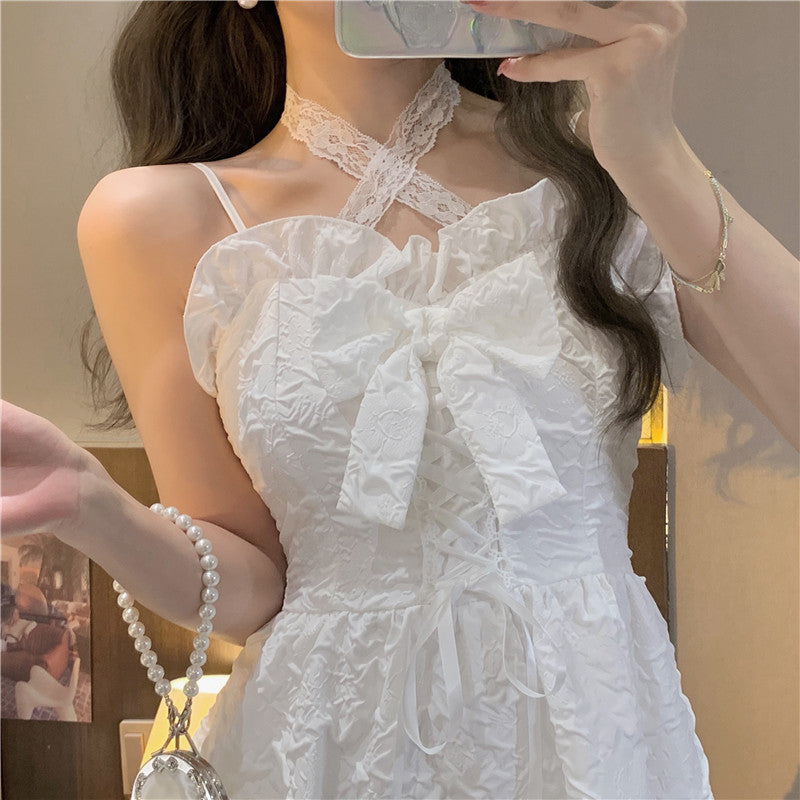 Everyday Wear Bowknot Ornament Cute Mini Skirt Noble Shimmering French Chic Short Dress AP0397