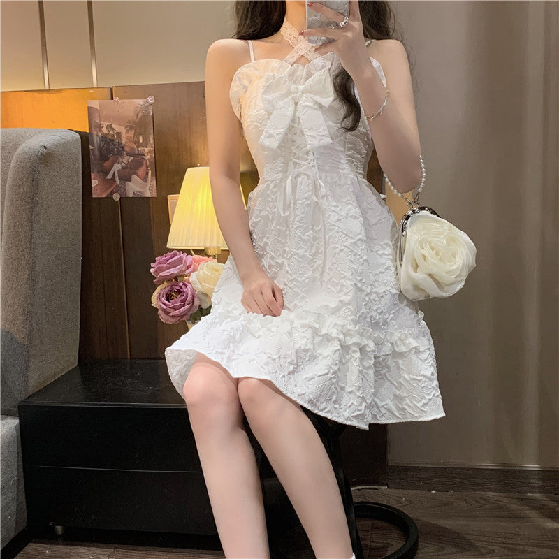Everyday Wear Bowknot Ornament Cute Mini Skirt Noble Shimmering French Chic Short Dress AP0397