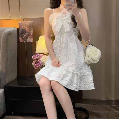 Everyday Wear Bowknot Ornament Cute Mini Skirt Noble Shimmering French Chic Short Dress AP0397