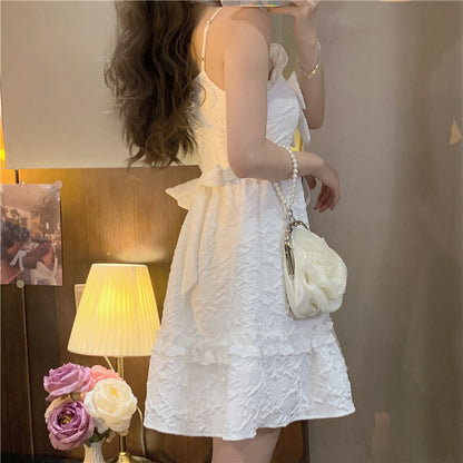 Everyday Wear Bowknot Ornament Cute Mini Skirt Noble Shimmering French Chic Short Dress AP0397