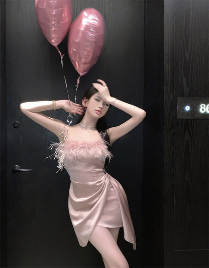 Cute Sleeveless Party Dress Strapless Casual Asymmetrical Hem Short Dress AP0399