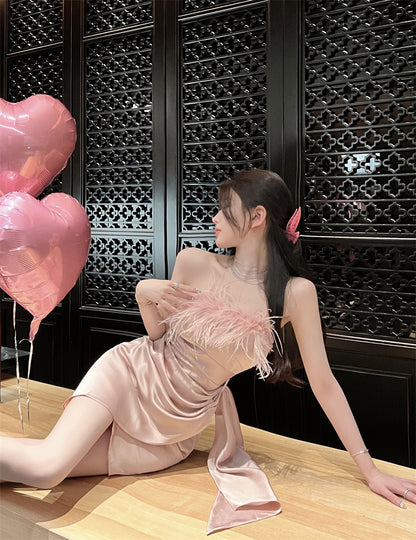 Cute Sleeveless Party Dress Strapless Casual Asymmetrical Hem Short Dress AP0399