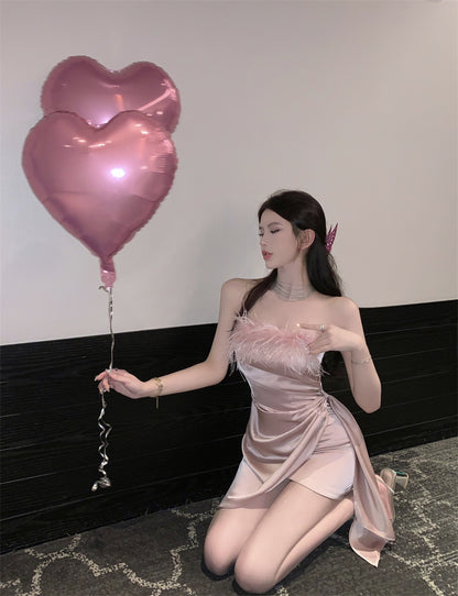 Cute Sleeveless Party Dress Strapless Casual Asymmetrical Hem Short Dress AP0399