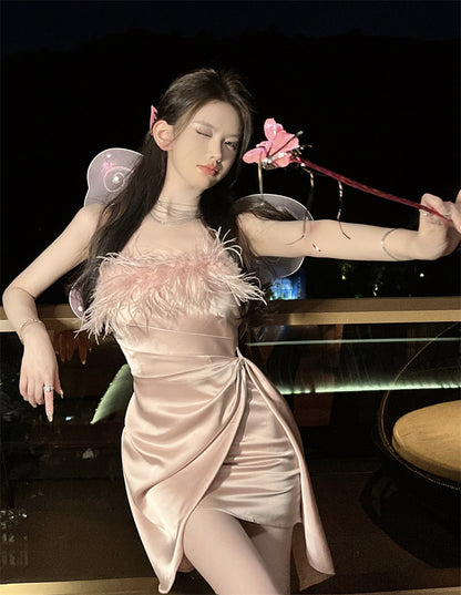 Cute Sleeveless Party Dress Strapless Casual Asymmetrical Hem Short Dress AP0399