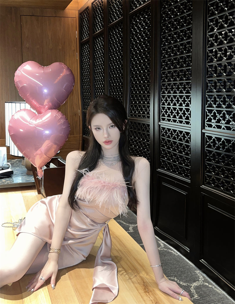 Cute Sleeveless Party Dress Strapless Casual Asymmetrical Hem Short Dress AP0399