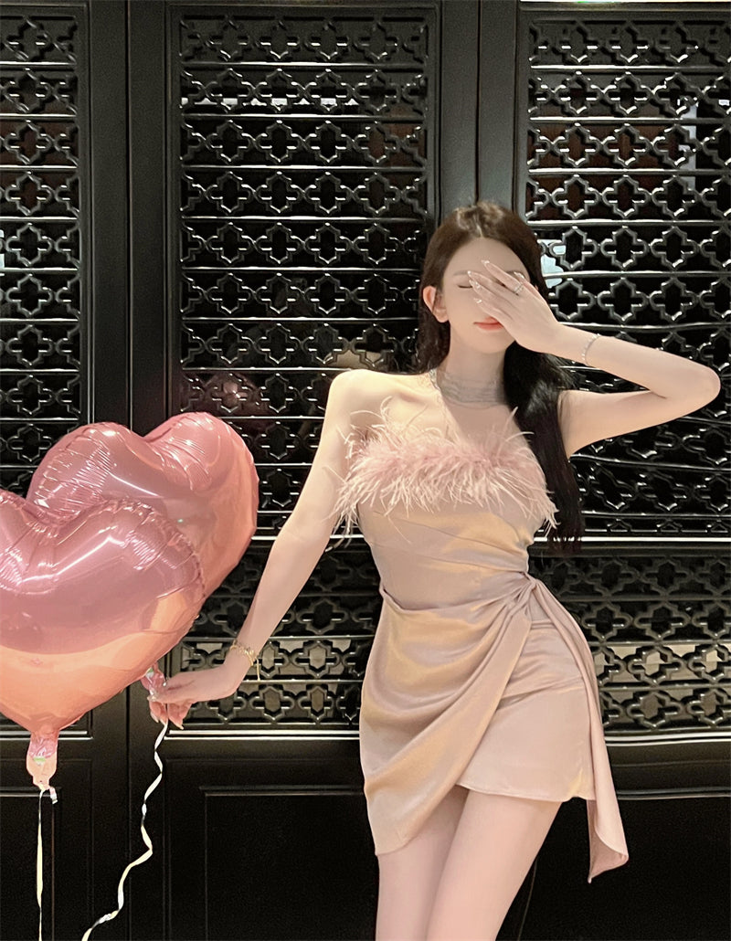 Cute Sleeveless Party Dress Strapless Casual Asymmetrical Hem Short Dress AP0399