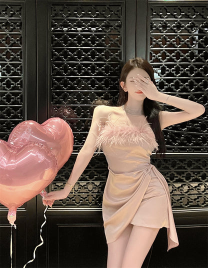 Cute Sleeveless Party Dress Strapless Casual Asymmetrical Hem Short Dress AP0399