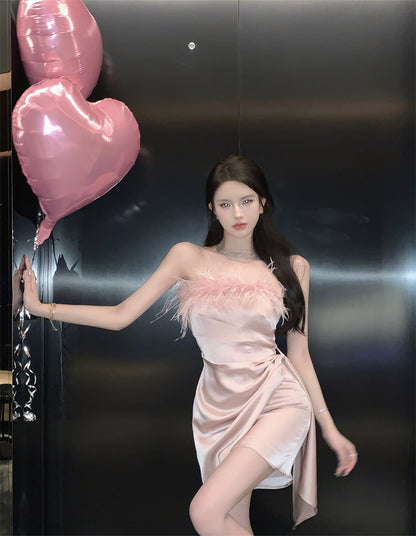 Cute Sleeveless Party Dress Strapless Casual Asymmetrical Hem Short Dress AP0399