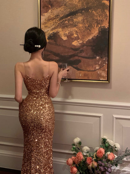 2025 Newest Sexy Lady Sparkle High-Slit Elegant Party Shiny Women Dress AP0400