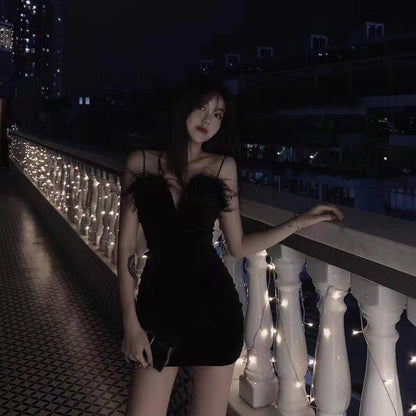 Vintage French Chic Sexy Skirt Spaghetti Strap Banquet Sweetheart Neck Short Dress AP0401