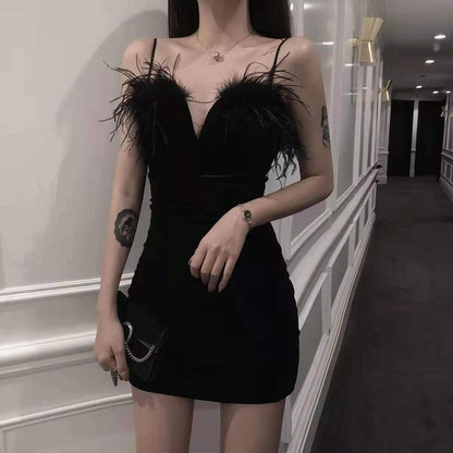 Vintage French Chic Sexy Skirt Spaghetti Strap Banquet Sweetheart Neck Short Dress AP0401